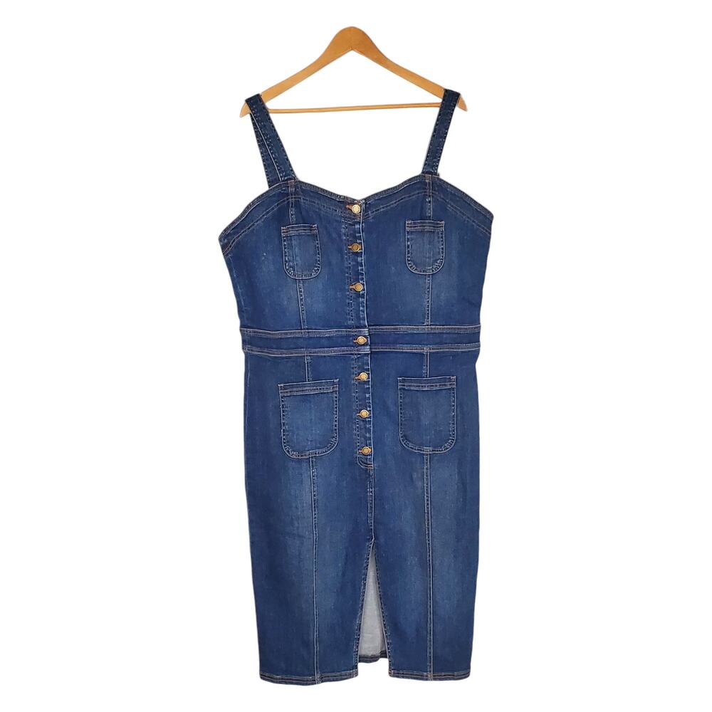 Ramy Brook Monica Button Front Midi Dress Medium Wash Denim Blue USA Size 38 New